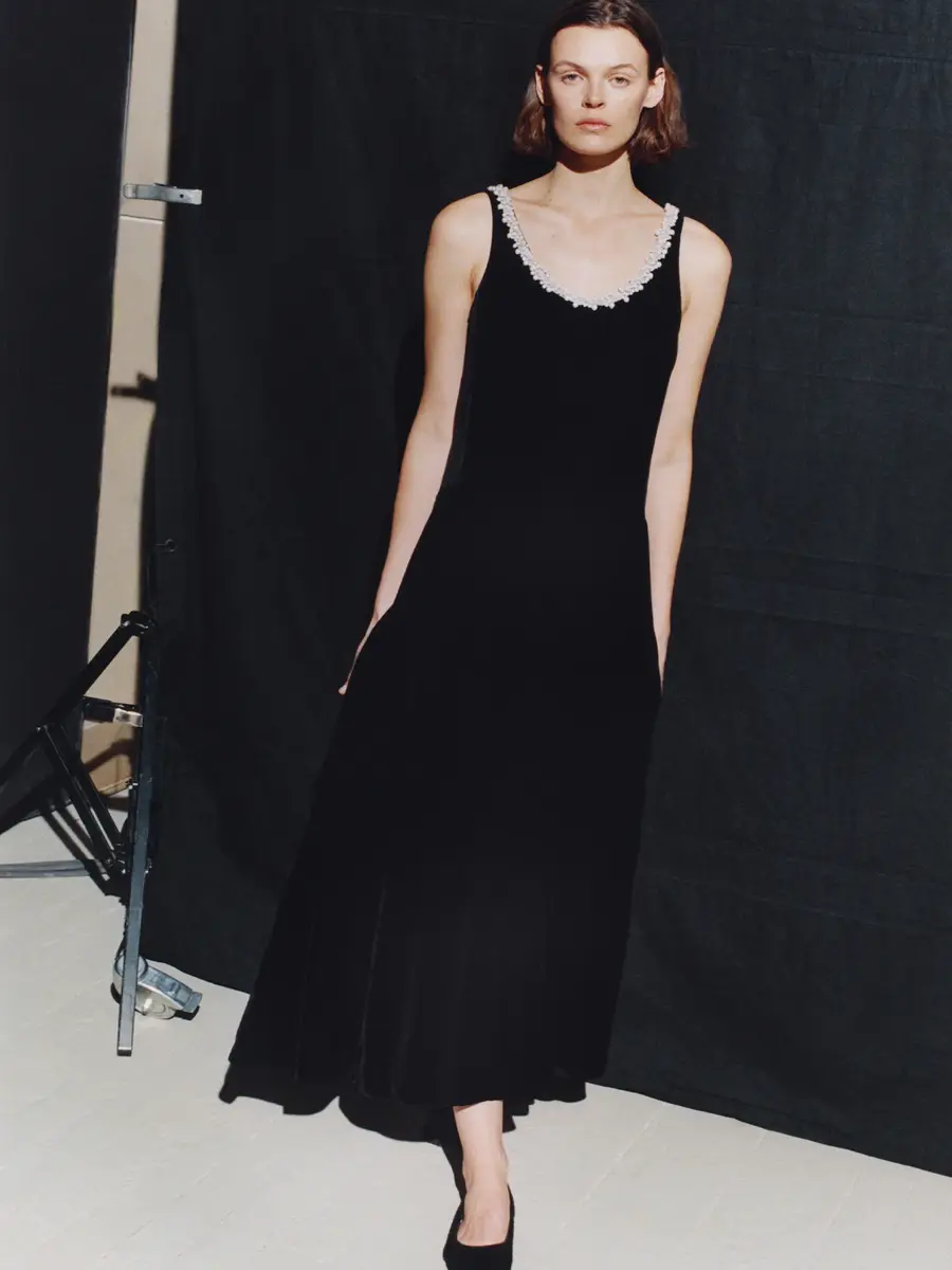 Maria McManus Pearl Trim Scoop Godet Midi Dress | Thumbnail 2 Maria McManus Pearl Trim Scoop Godet Midi Dress | Thumbnail 2