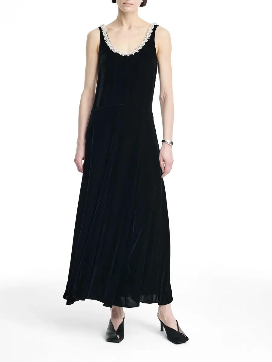Maria McManus Pearl Trim Scoop Godet Midi Dress | Thumbnail 3 Maria McManus Pearl Trim Scoop Godet Midi Dress | Thumbnail 3