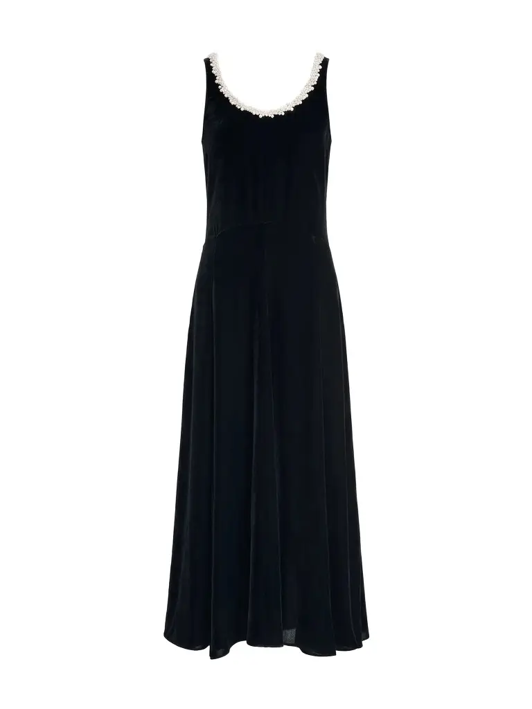 Maria McManus Pearl Trim Scoop Godet Midi Dress