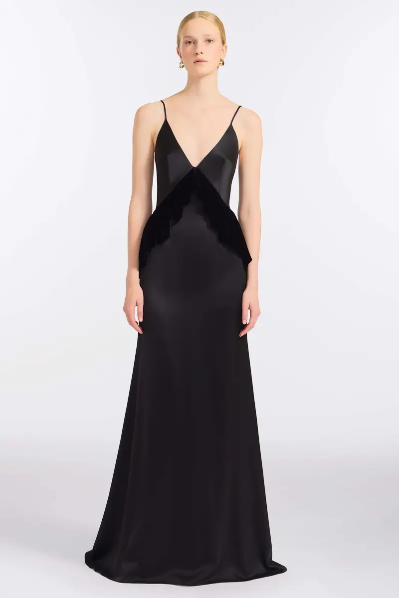 Markarian Neroli Black Satin and Velvet Gown | Thumbnail 2 Markarian Neroli Black Satin and Velvet Gown | Thumbnail 2