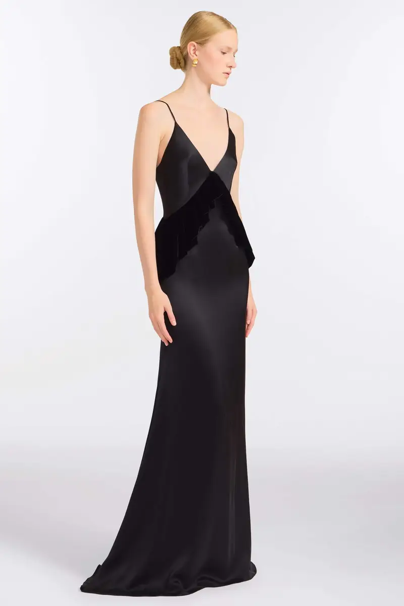 Markarian Neroli Black Satin and Velvet Gown | Thumbnail 3 Markarian Neroli Black Satin and Velvet Gown | Thumbnail 3