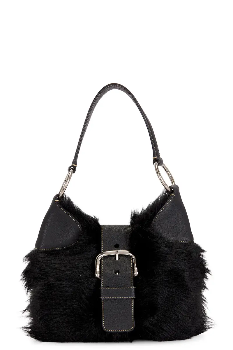 Prada Prada Eco Lapin Faux Fur Buckle Hobo Bag