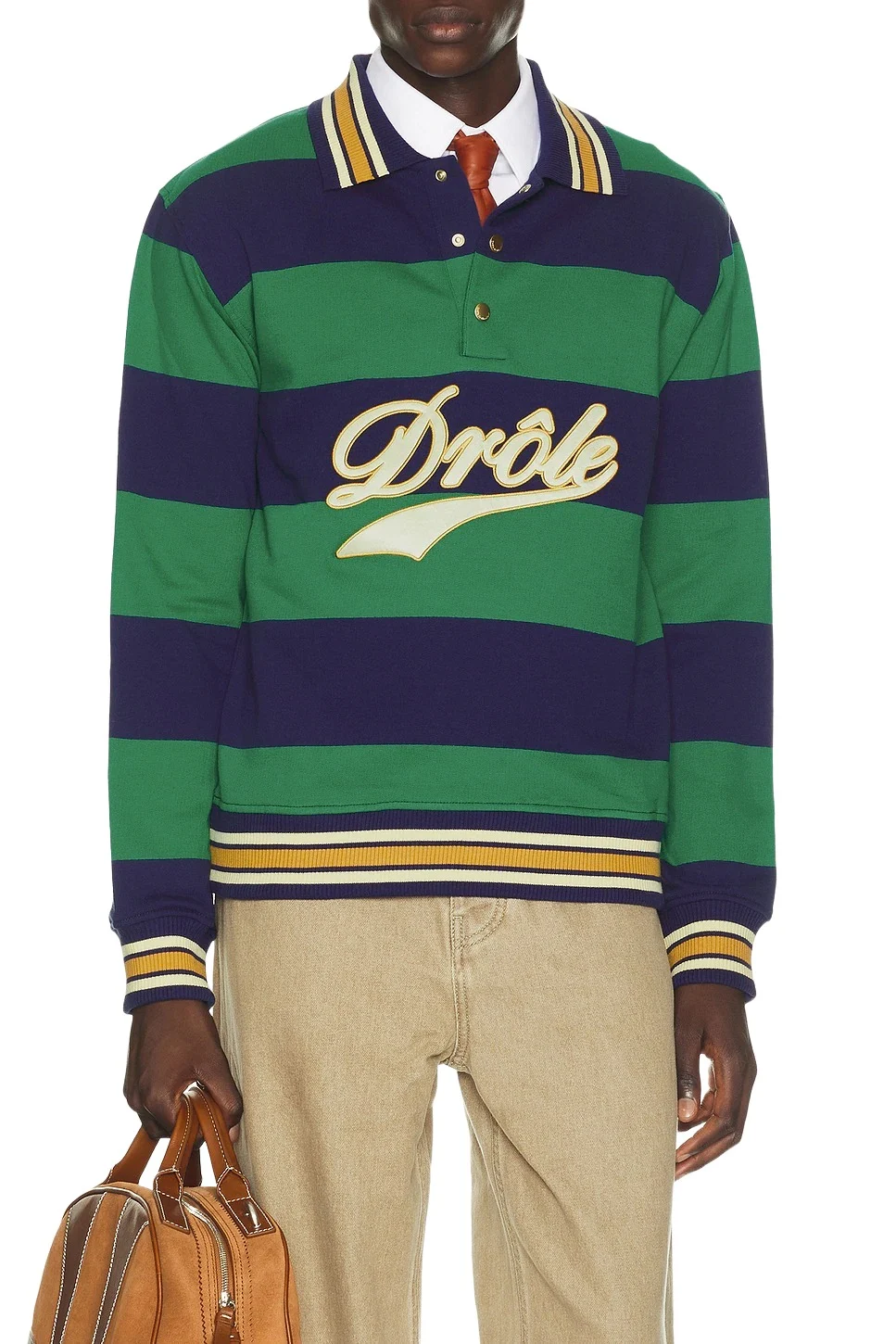 Drôle de Monsieur Drole Embroidered Stripes Polo