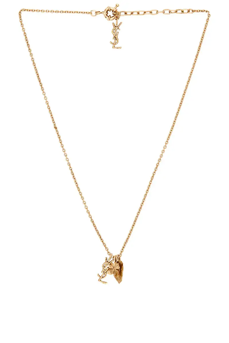 Saint Laurent YSL Leave & Hydrangea Charm Necklace