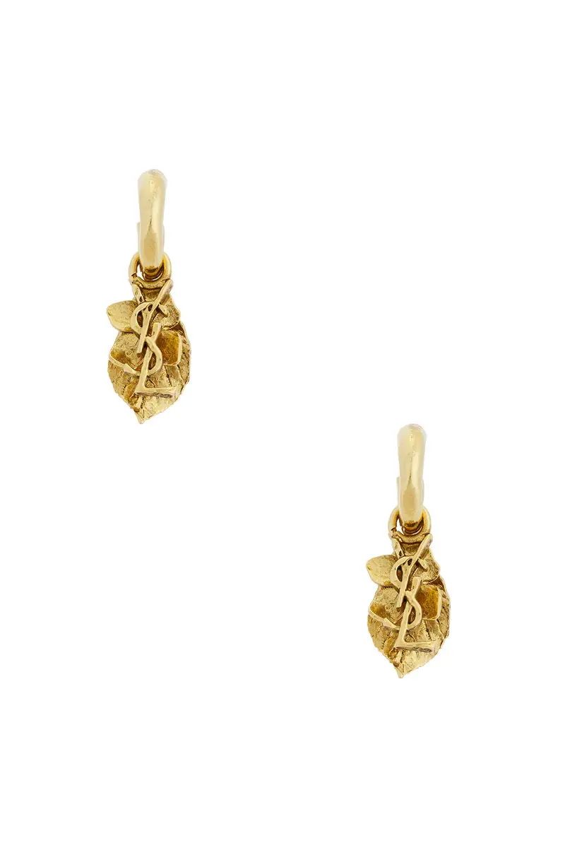Saint Laurent YSL Leave & Hydrangea Charm Hoop Earrings | Thumbnail 4 Saint Laurent YSL Leave & Hydrangea Charm Hoop Earrings | Thumbnail 4