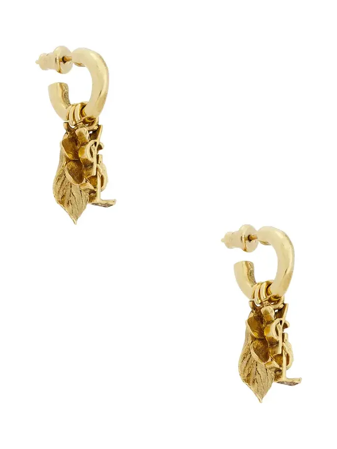 Saint Laurent YSL Leave & Hydrangea Charm Hoop Earrings