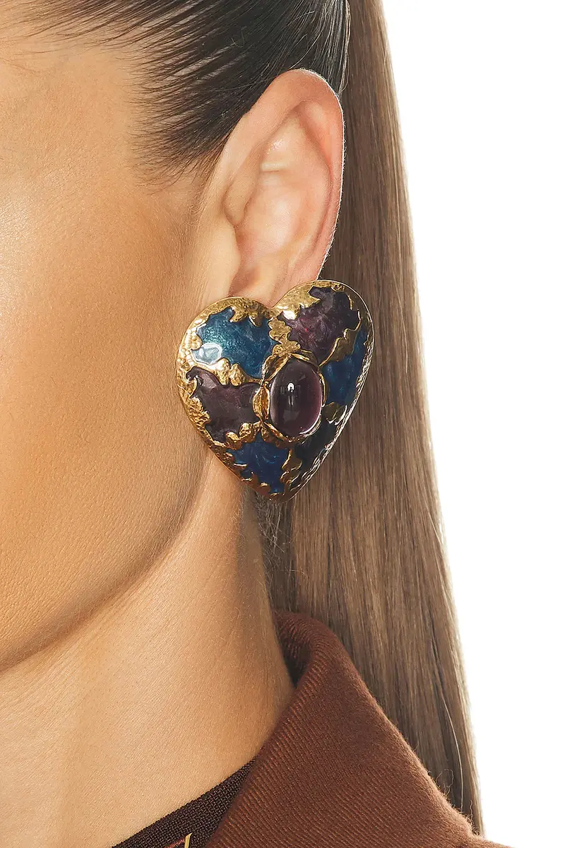 Saint Laurent Harlequin Cabochons Heart Earrings | Thumbnail 2 Saint Laurent Harlequin Cabochons Heart Earrings | Thumbnail 2