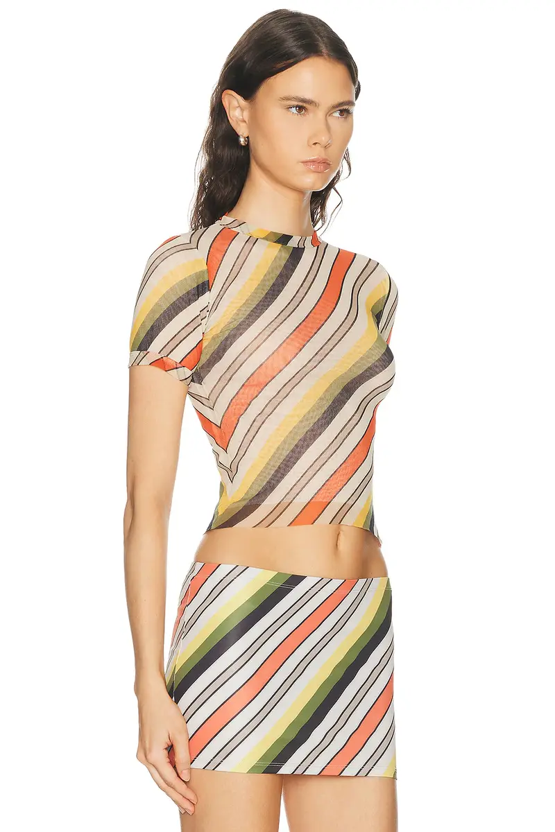 Jean Paul Gaultier Mesh Printed Retro Stripe Baby Tee | Thumbnail 2 Jean Paul Gaultier Mesh Printed Retro Stripe Baby Tee | Thumbnail 2