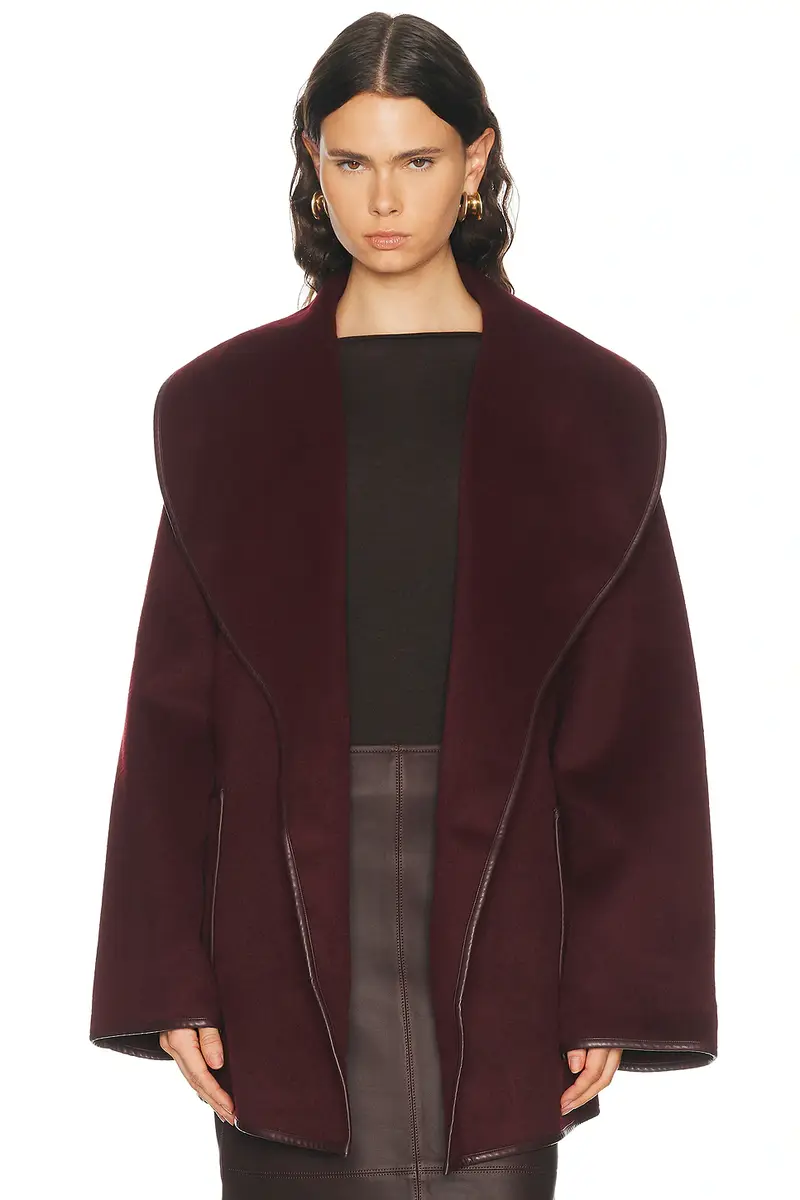 SEROYA Dulcetta Wool Coat With Leather Piping | Thumbnail 2 SEROYA Dulcetta Wool Coat With Leather Piping | Thumbnail 2