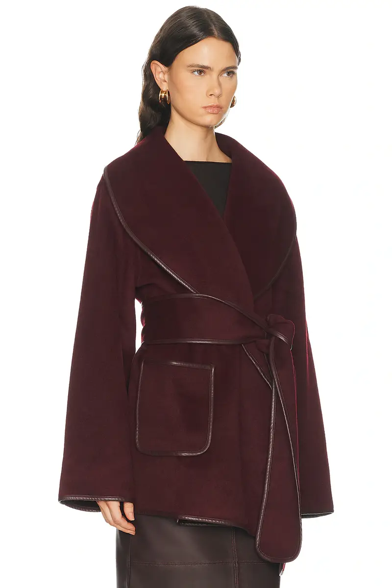 SEROYA Dulcetta Wool Coat With Leather Piping | Thumbnail 3 SEROYA Dulcetta Wool Coat With Leather Piping | Thumbnail 3