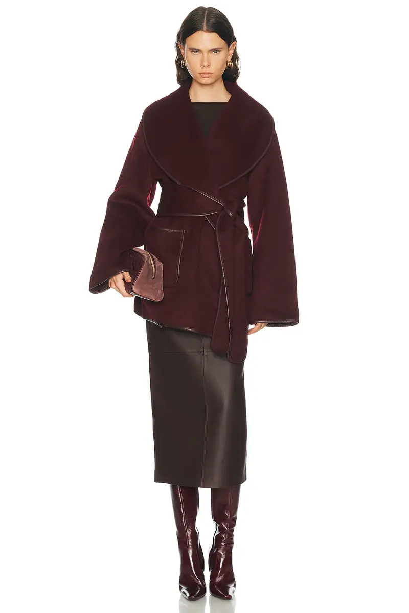 SEROYA Dulcetta Wool Coat With Leather Piping | Thumbnail 5 SEROYA Dulcetta Wool Coat With Leather Piping | Thumbnail 5