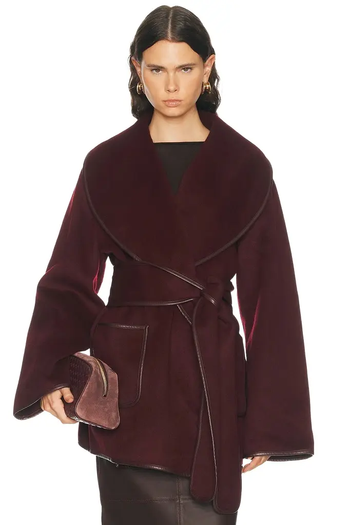 Dulcetta Wool Coat With Leather Piping Dulcetta Wool Coat With Leather Piping