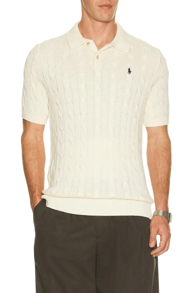 Polo Ralph Lauren Short Sleeve Cotton Cable Knit Polo Sweater