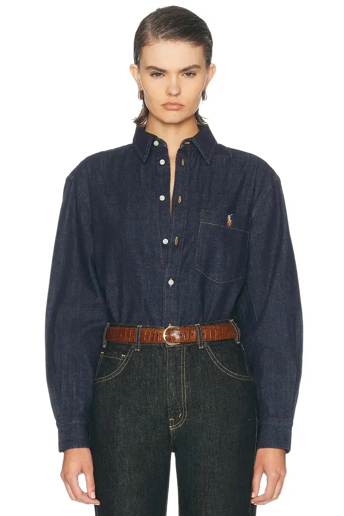 Denim Long Sleeve Collared Shirt Denim Long Sleeve Collared Shirt