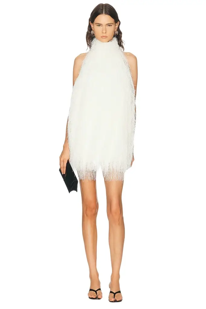 Polyester Fringe Halter Mini Dress