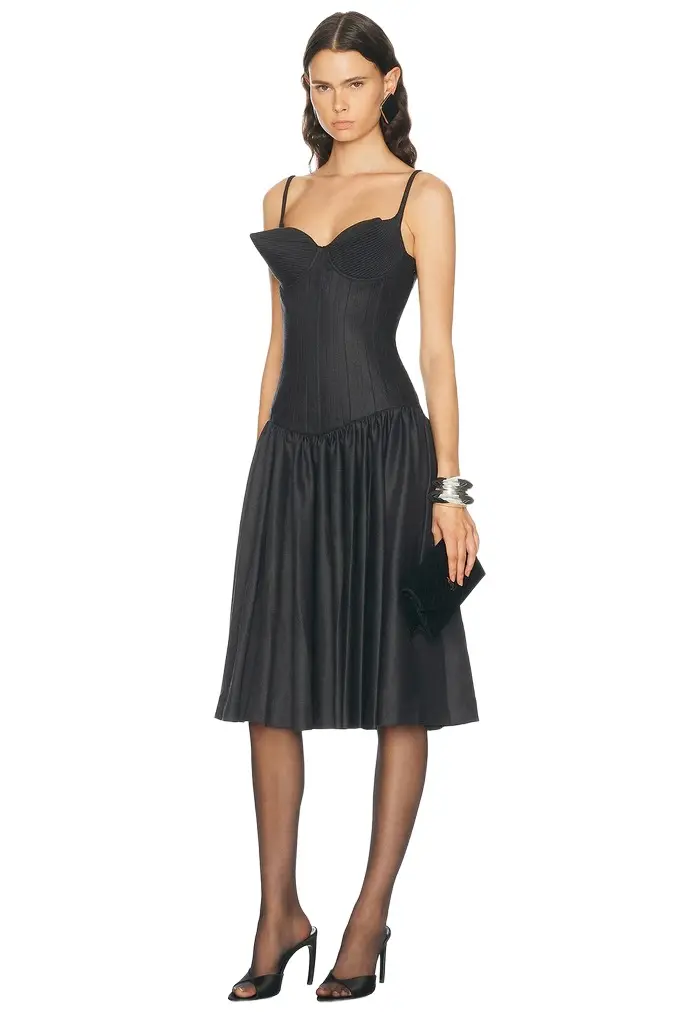 Flat Conic Cup Detail Midi Dress