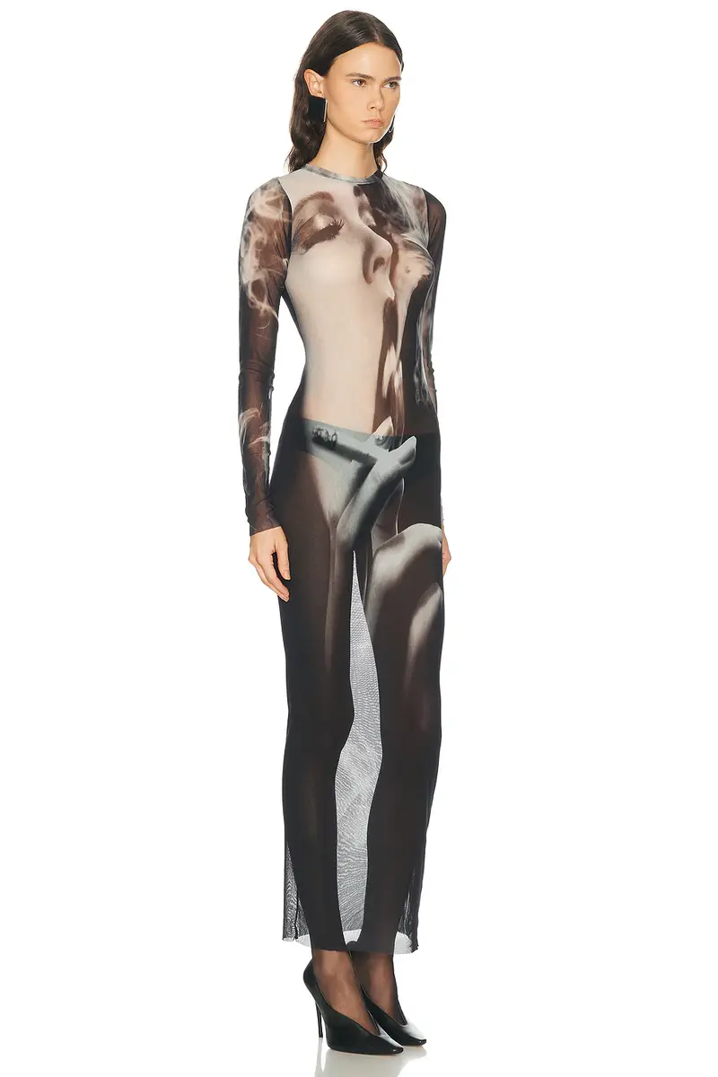 Jean Paul Gaultier Mesh Printed Smoking Women Long Dress | Thumbnail 2 Jean Paul Gaultier Mesh Printed Smoking Women Long Dress | Thumbnail 2