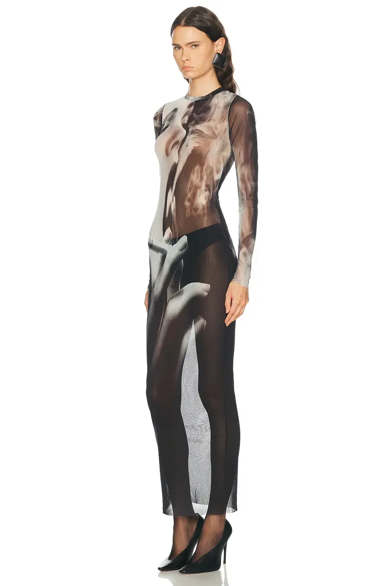 Jean Paul Gaultier Mesh Printed Smoking Women Long Dress | Thumbnail 3 Jean Paul Gaultier Mesh Printed Smoking Women Long Dress | Thumbnail 3
