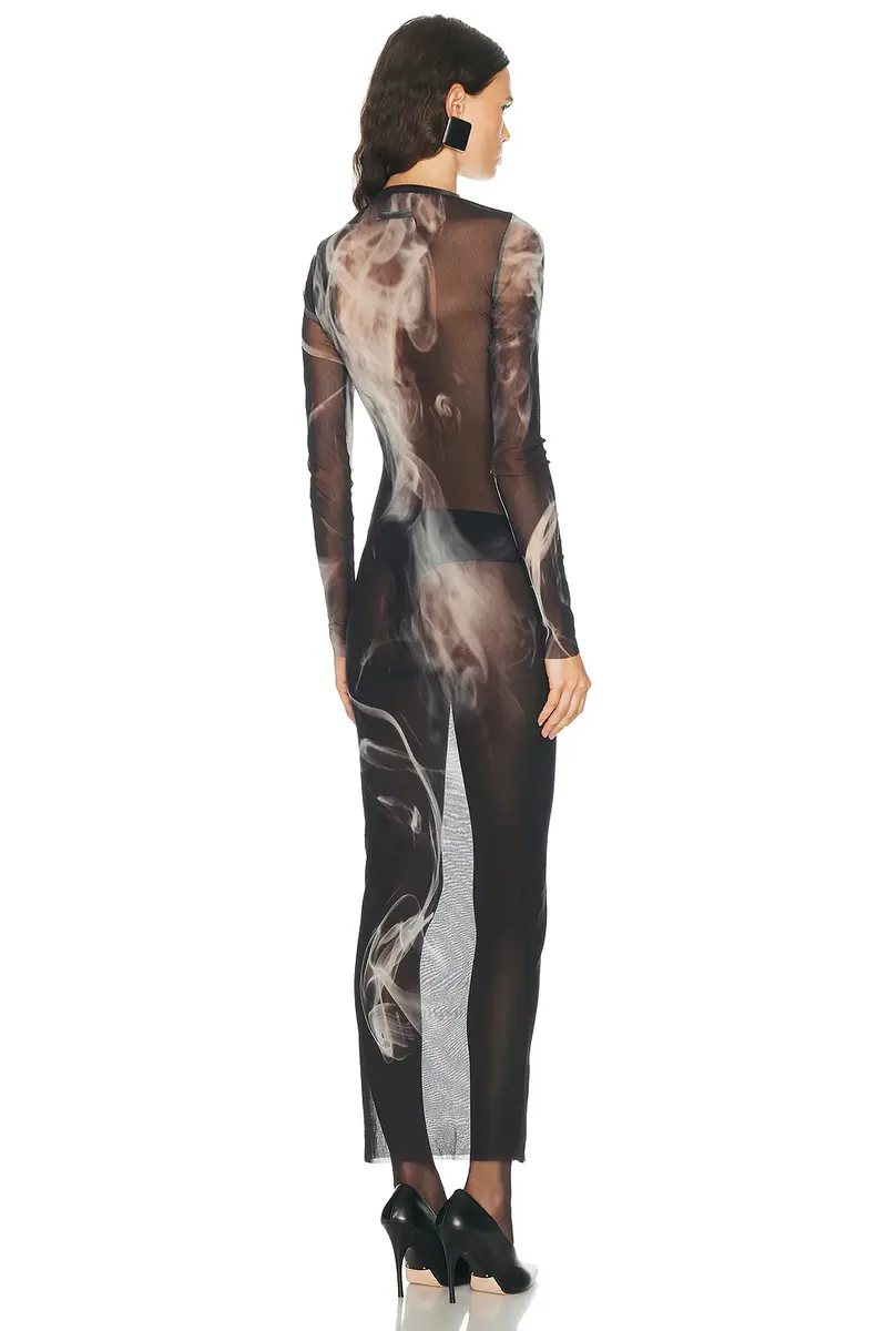 Jean Paul Gaultier Mesh Printed Smoking Women Long Dress | Thumbnail 4 Jean Paul Gaultier Mesh Printed Smoking Women Long Dress | Thumbnail 4