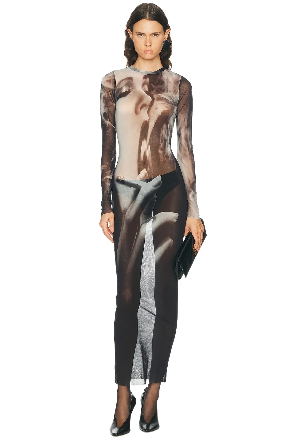 Jean Paul Gaultier Mesh Printed Smoking Women Long Dress
