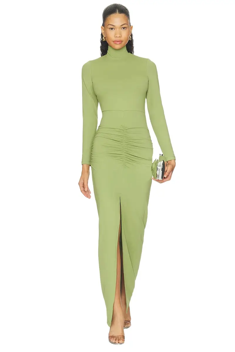 Mock Long Sleeve Slit Front Dress Mock Long Sleeve Slit Front Dress