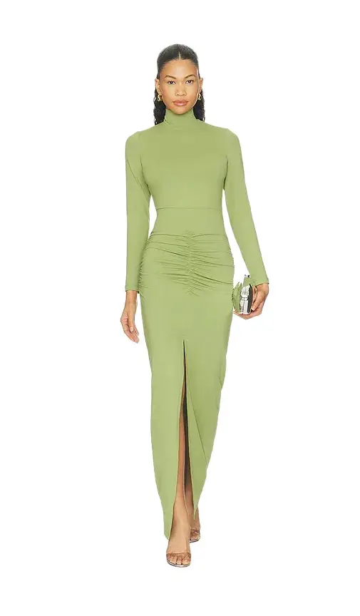 susana monaco Mock Long Sleeve Slit Front Dress