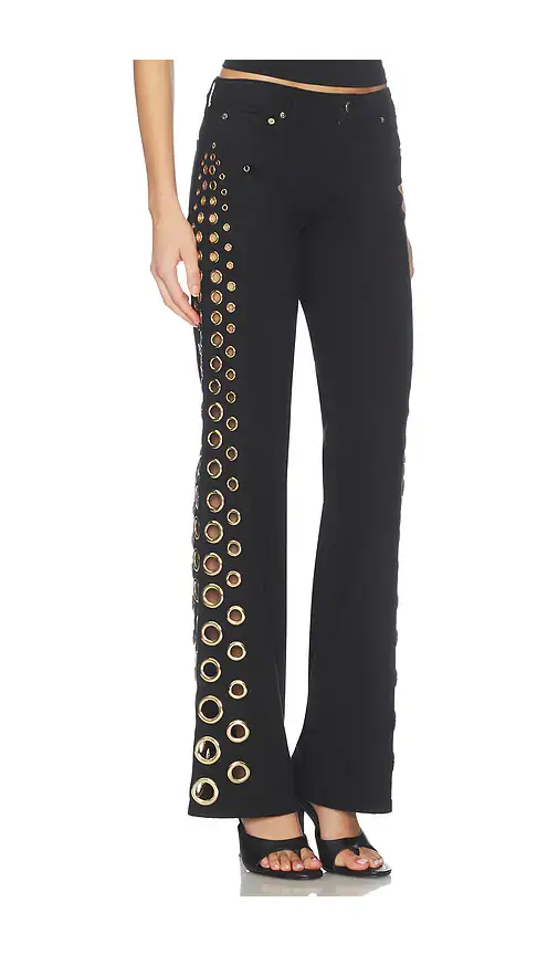 Alice + Olivia Alice + Olivia Roxie Low Rise Straight Flare Full Length Jean With Grommets | Thumbnail 2 Alice + Olivia Alice + Olivia Roxie Low Rise Straight Flare Full Length Jean With Grommets | Thumbnail 2