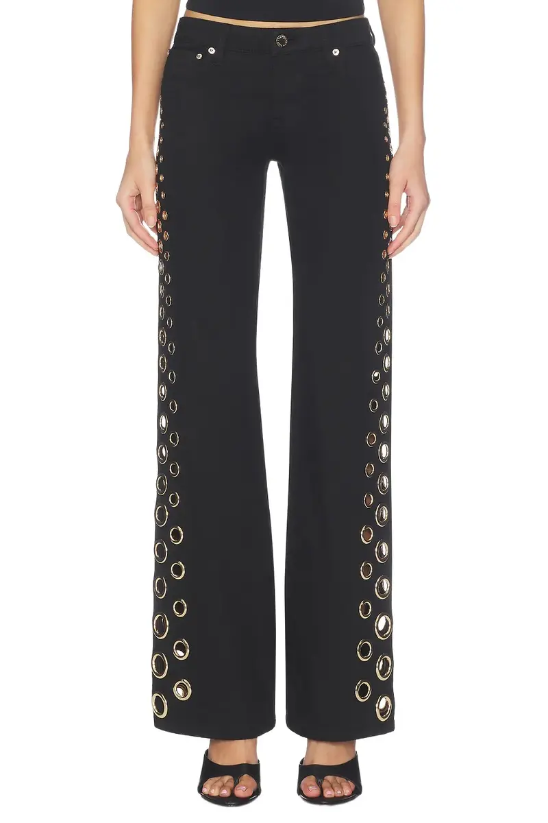 Alice + Olivia Alice + Olivia Roxie Low Rise Straight Flare Full Length Jean With Grommets