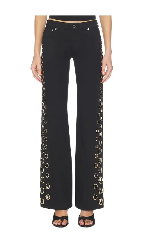 Alice + Olivia Alice + Olivia Roxie Low Rise Straight Flare Full Length Jean With Grommets