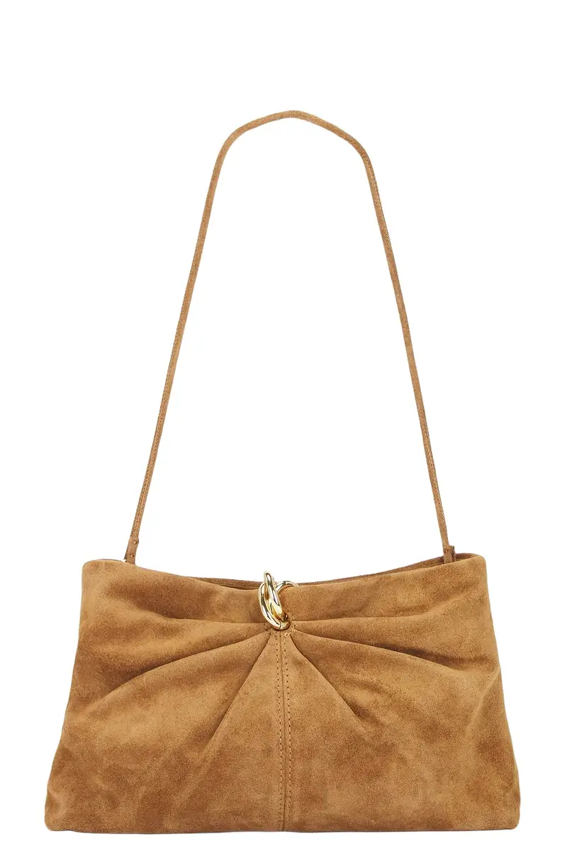 Toffee Split Suede With Gold Hardware Clutch