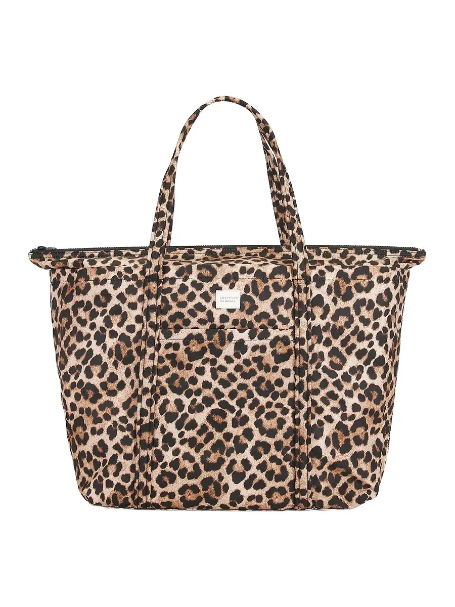 Brushed Leopard Printed Nylon Tote Bag