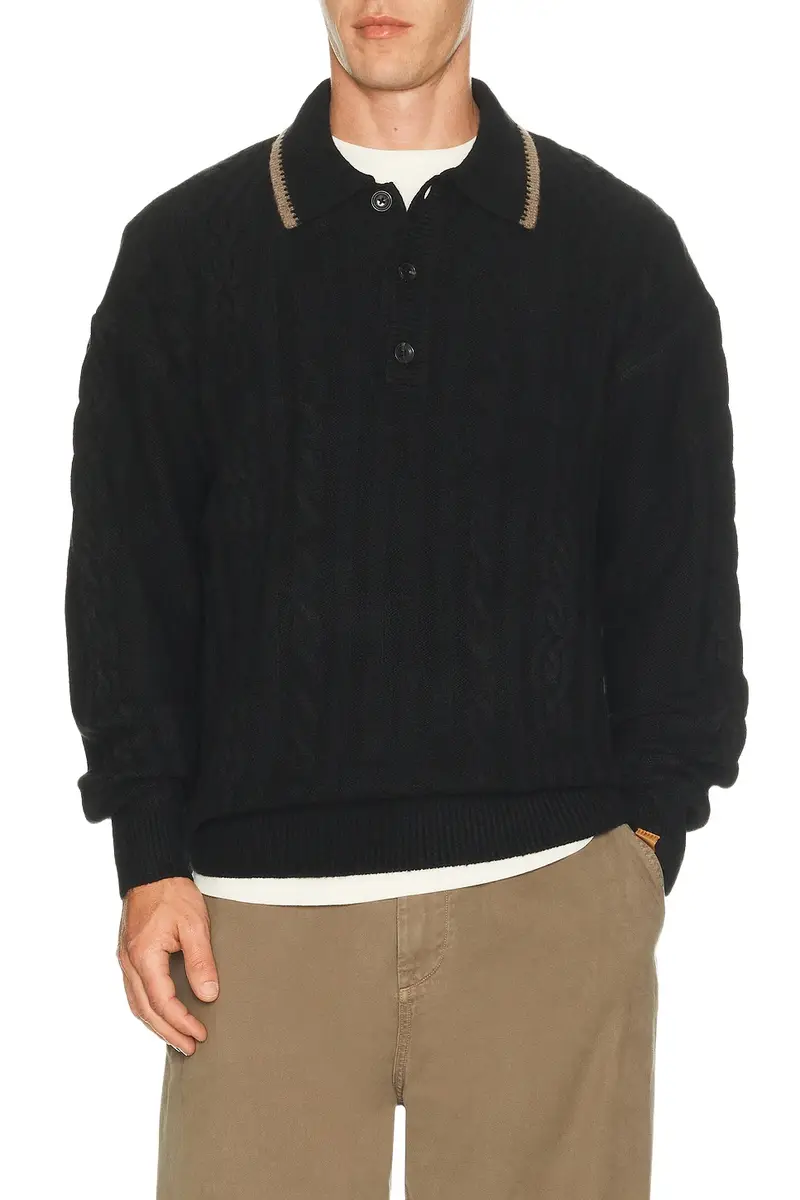 Scotch & Soda Soft Knit Polo Cable Pullover