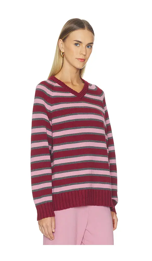 DONNI. The Cotton Knit Stripe V-Neck Sweater | Thumbnail 2 DONNI. The Cotton Knit Stripe V-Neck Sweater | Thumbnail 2
