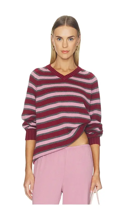 DONNI. The Cotton Knit Stripe V-Neck Sweater