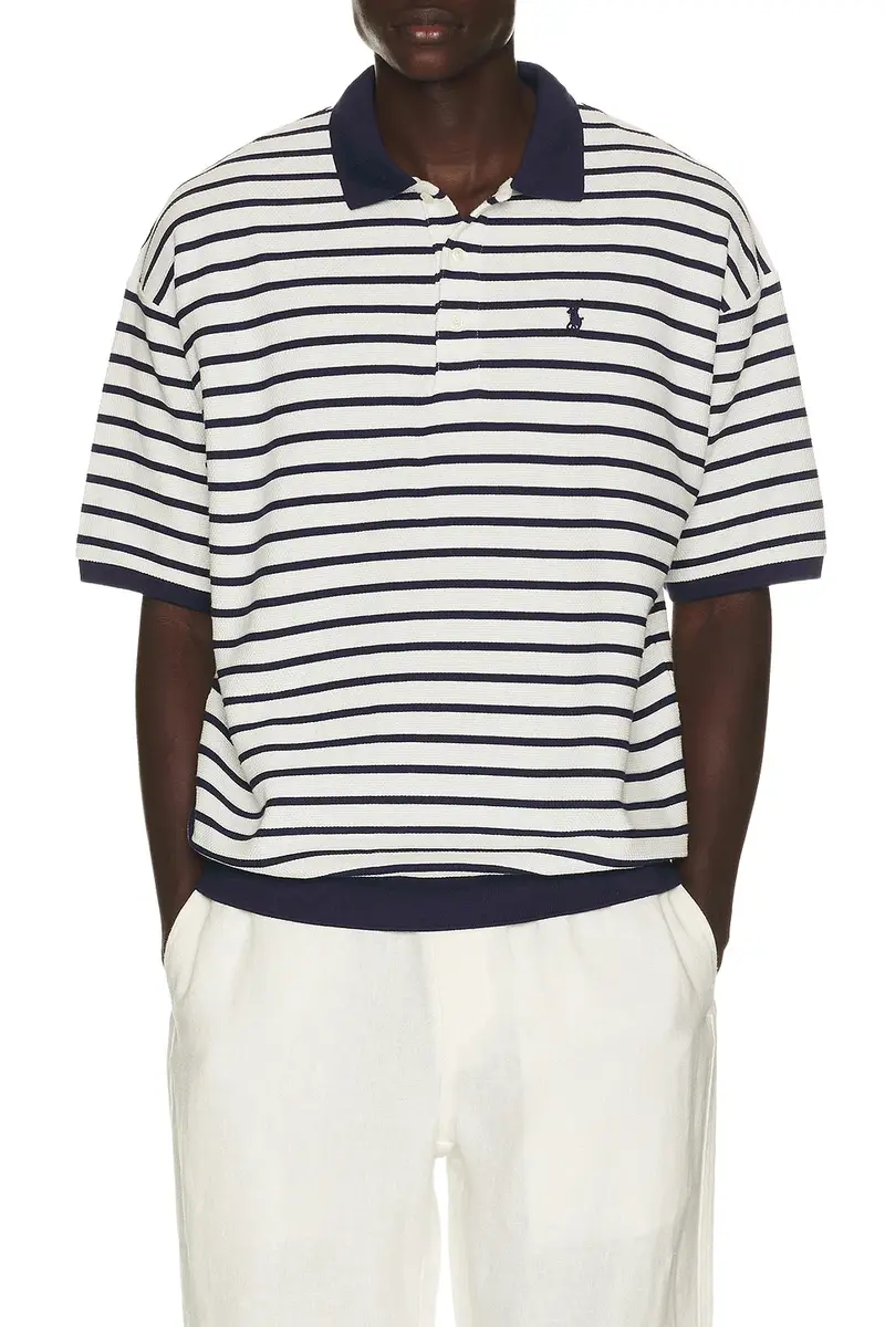 Polo Ralph Lauren Short Sleeve Yarn Dyed Jacquard Textured Interlock Striped Polo