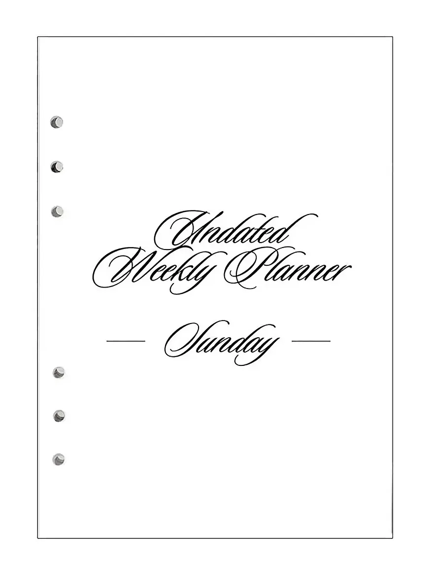 STIL Undated Weekly Planner Insert Sunday 6 Ring