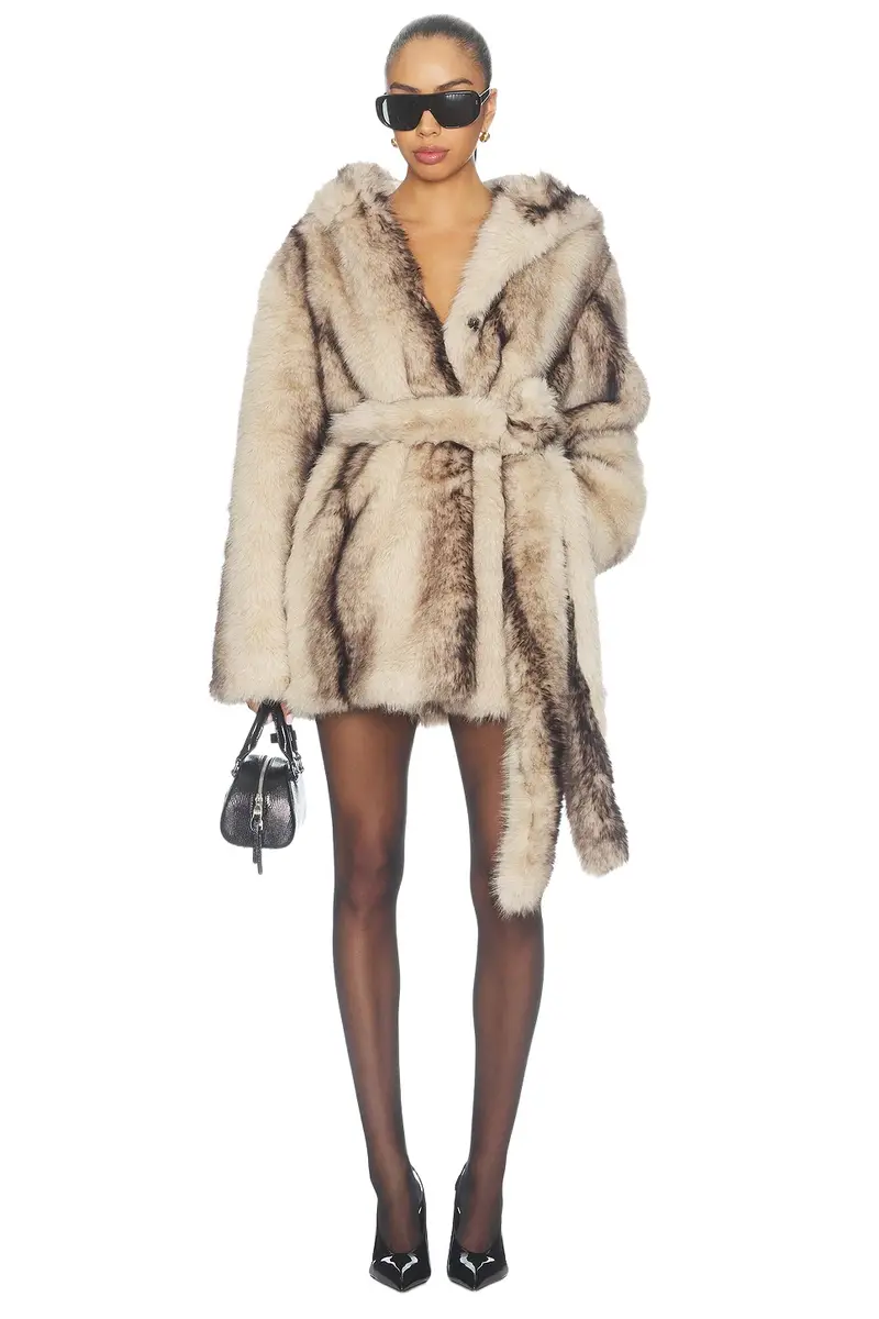 Page Faux Fur Hooded Robe Jacket Page Faux Fur Hooded Robe Jacket