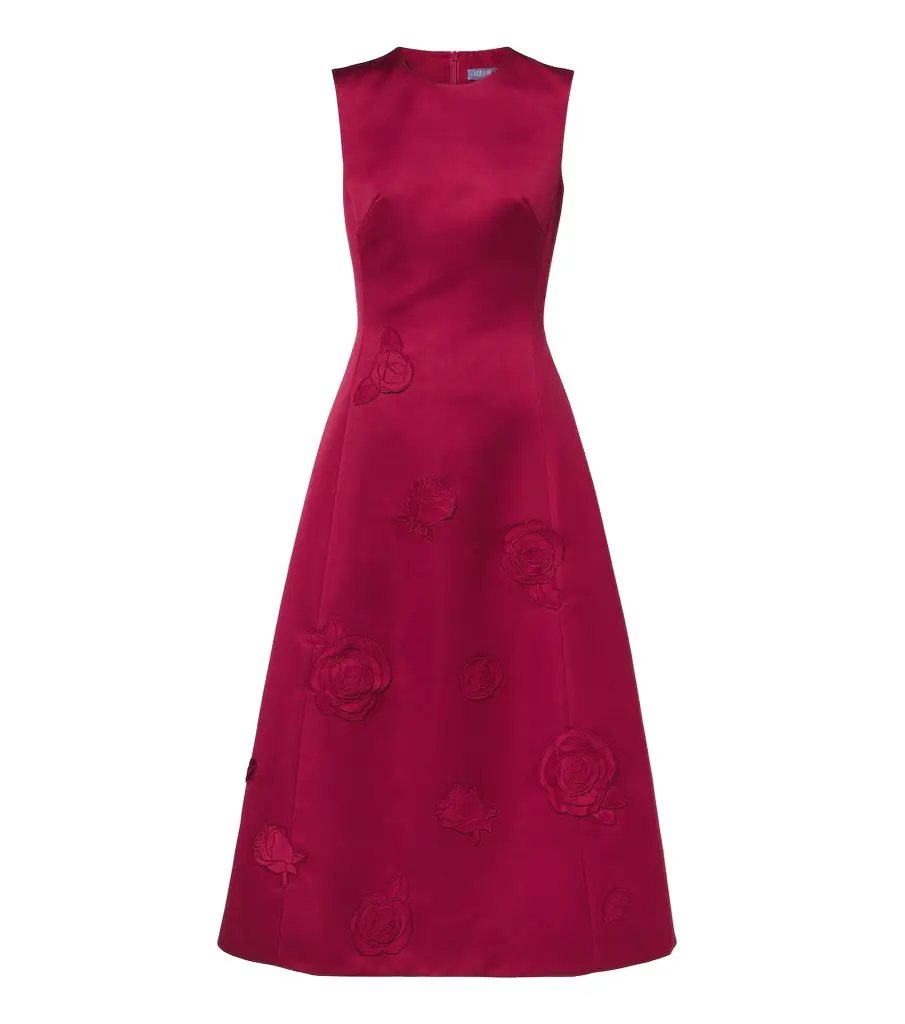 Cleo floral-appliqué satin cocktail dress Cleo floral-appliqué satin cocktail dress