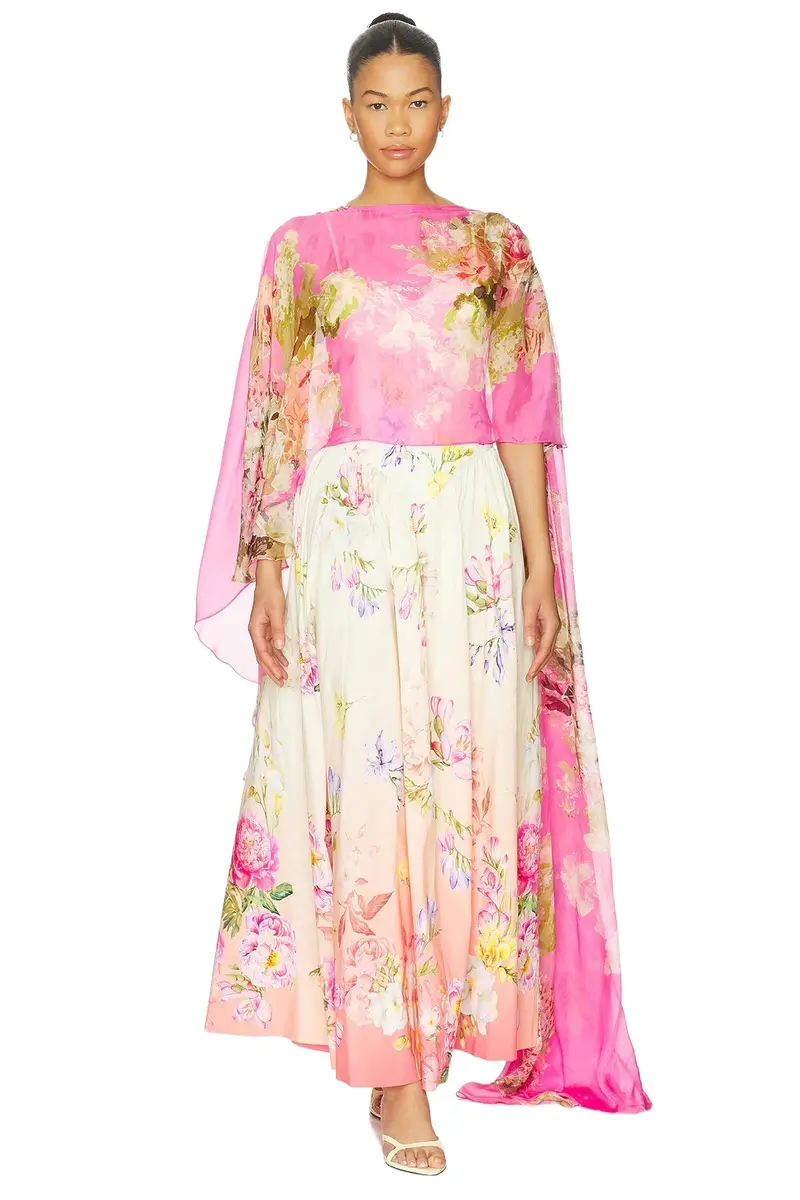 Hemant & Nandita Ruched Cape Dress