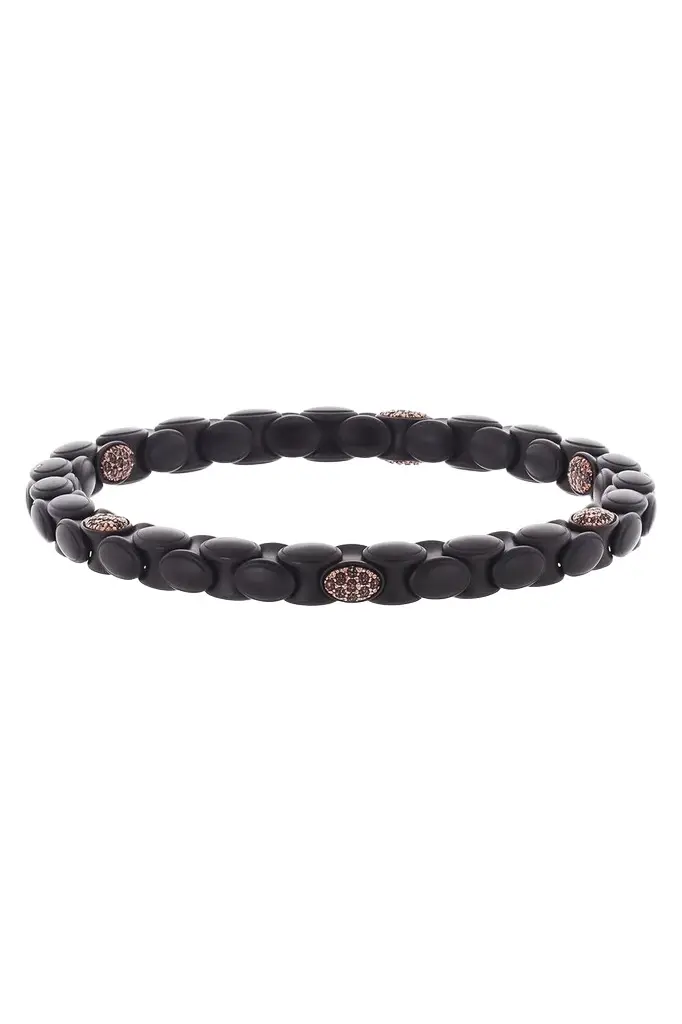 ROBERTO DEMEGLIO Six Diamond Matte Black Anaconda Stretch Bracelet