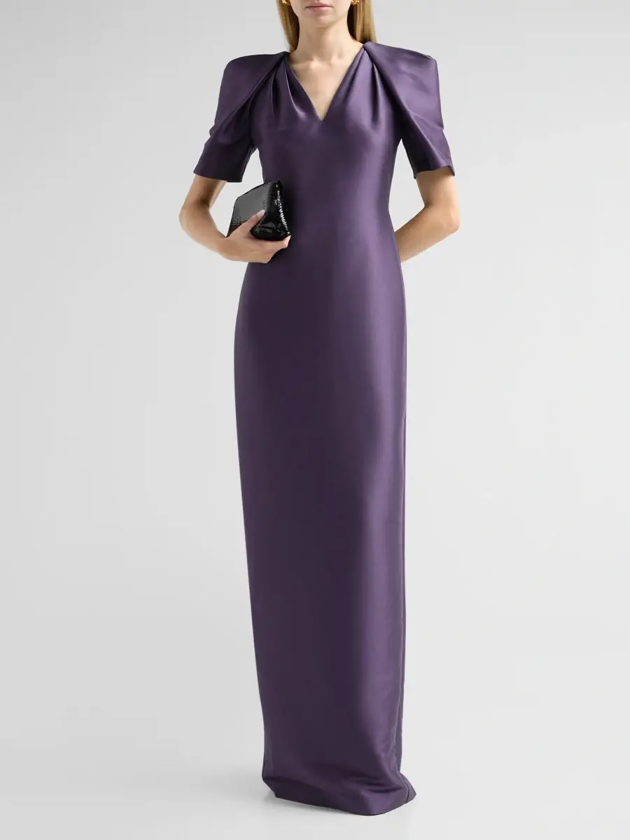 BADGLEY MISCHKA Women's Cape-Sleeve Mikado Column Gown | Thumbnail 2 BADGLEY MISCHKA Women's Cape-Sleeve Mikado Column Gown | Thumbnail 2