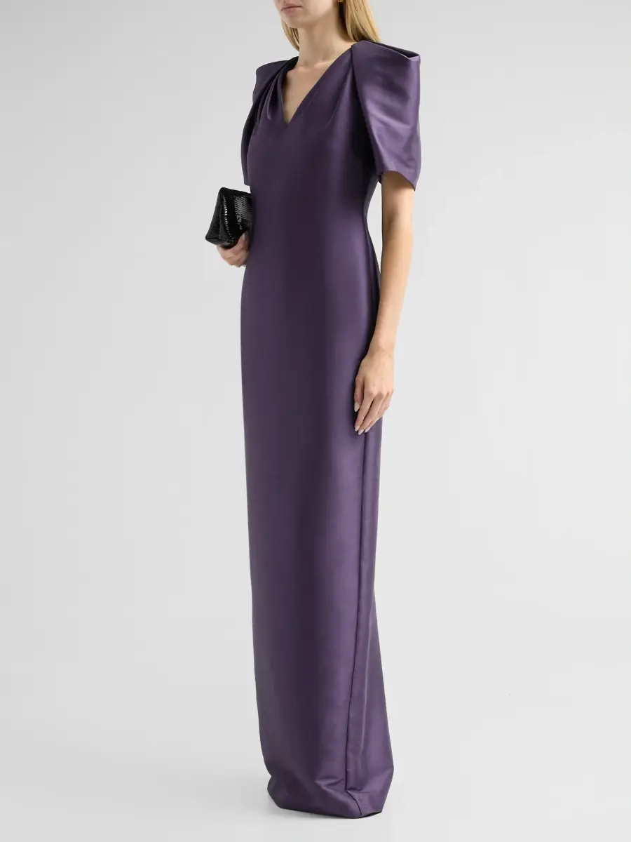 BADGLEY MISCHKA Women's Cape-Sleeve Mikado Column Gown | Thumbnail 4 BADGLEY MISCHKA Women's Cape-Sleeve Mikado Column Gown | Thumbnail 4