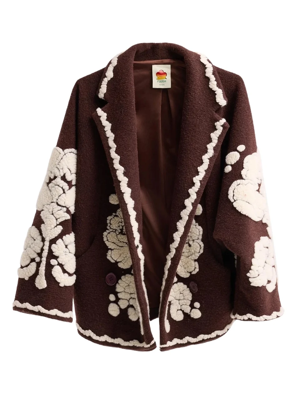 Farm Rio Women's Floral-Embroidered Fleece Coat