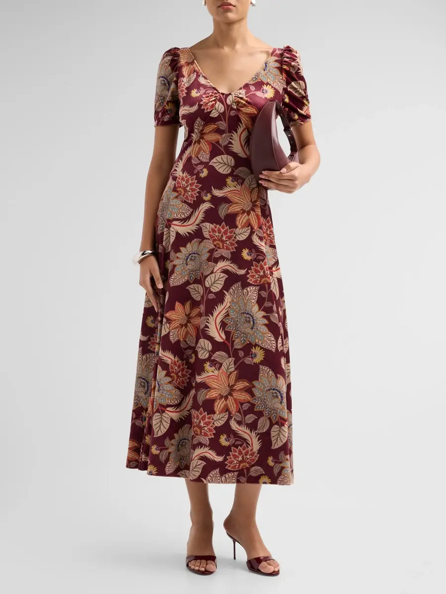 Farm Rio Women's Delhi Floral Velvet A-Line Dress | Thumbnail 2 Farm Rio Women's Delhi Floral Velvet A-Line Dress | Thumbnail 2