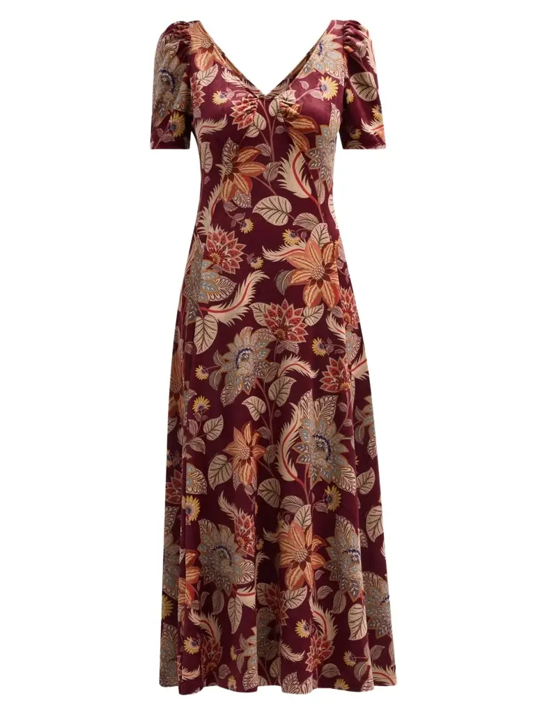 Farm Rio Women's Delhi Floral Velvet A-Line Dress