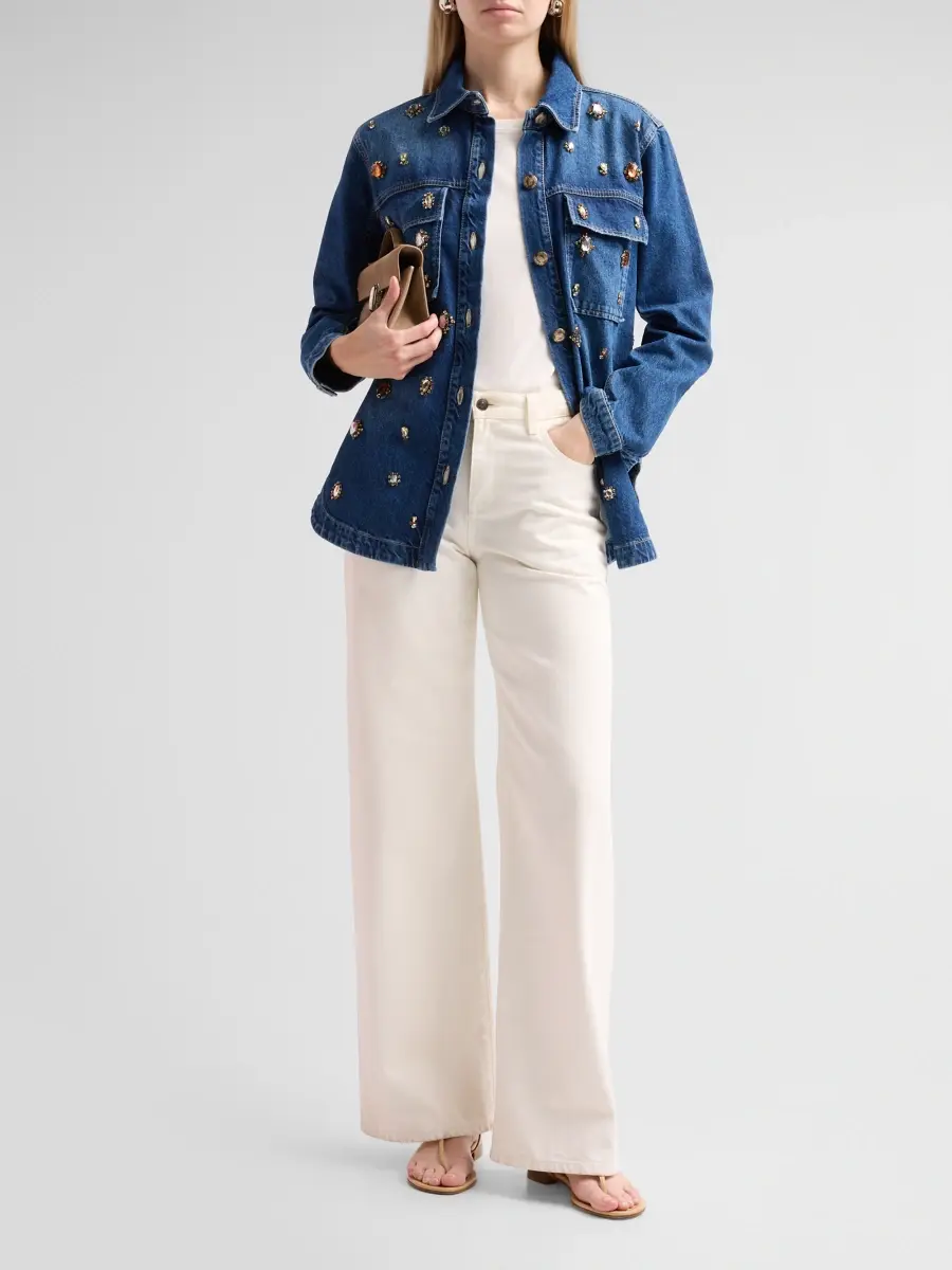 Farm Rio Women's Embellished Denim Shirt | Thumbnail 2 Farm Rio Women's Embellished Denim Shirt | Thumbnail 2