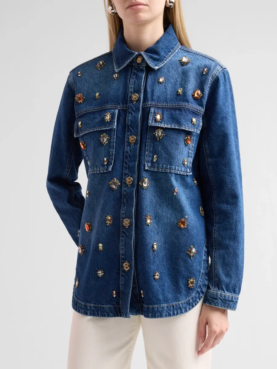 Farm Rio Women's Embellished Denim Shirt | Thumbnail 4 Farm Rio Women's Embellished Denim Shirt | Thumbnail 4