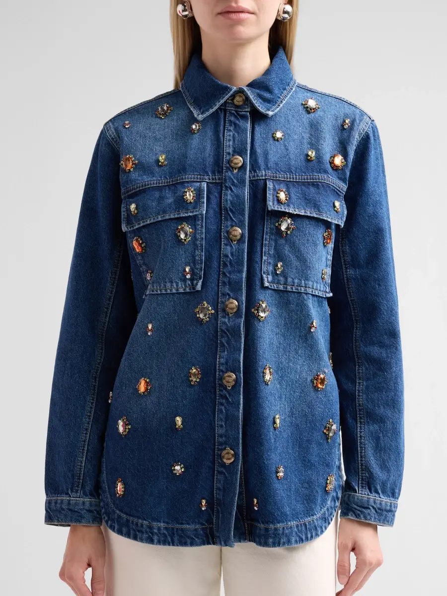 Farm Rio Women's Embellished Denim Shirt | Thumbnail 5 Farm Rio Women's Embellished Denim Shirt | Thumbnail 5