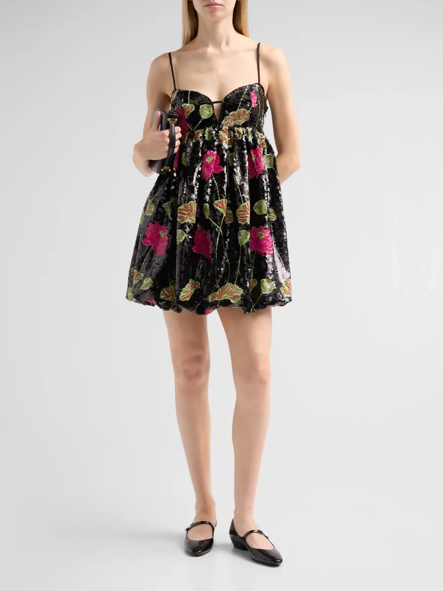 Farm Rio Women's Floral Sequin-Embellished Balloon Mini Dress | Thumbnail 2 Farm Rio Women's Floral Sequin-Embellished Balloon Mini Dress | Thumbnail 2
