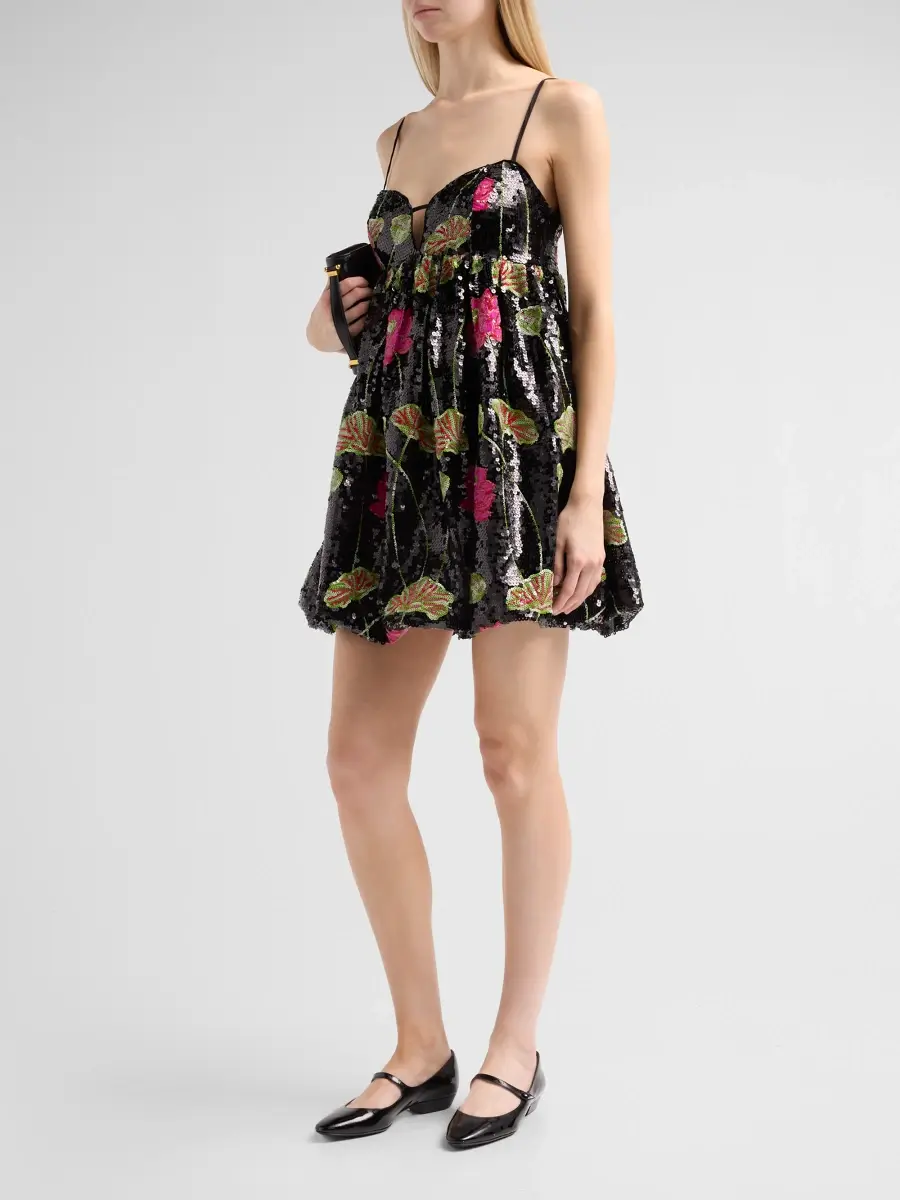 Farm Rio Women's Floral Sequin-Embellished Balloon Mini Dress | Thumbnail 4 Farm Rio Women's Floral Sequin-Embellished Balloon Mini Dress | Thumbnail 4